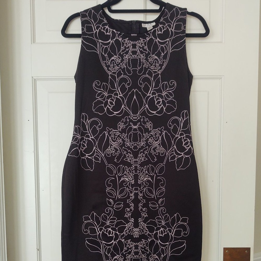 NWOT Olivia Matthers Black with Tan Flowers Midi Dinner Dress